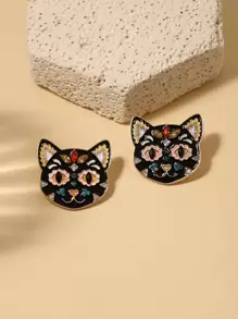 1pair Fashion Zinc Alloy Cartoon Cat Stud Earrings For Women For Daily Decoration