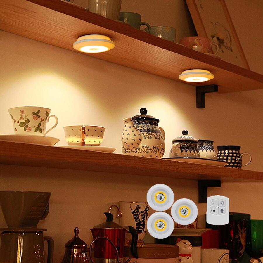 3pcs LED Under The Cabinet Light, Adjustable Cob Night Lights, Remote Control, Wardrobe Closet Kitchen & 1pc Controller - Yellow - View 1