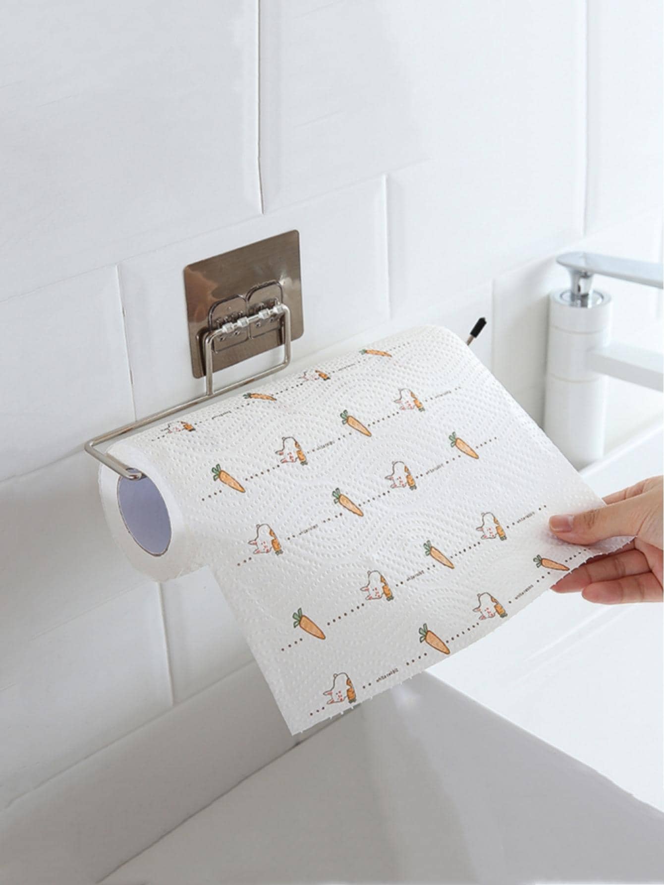 1入組不銹鋼紙巾極簡風格素色紙巾架適用於家庭 - 銀色 - 查看 1