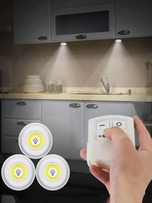 1 Set Of 3 Lights With Remote Control, High Brightness Battery Operated Wall Lamp, Warm/White Light Eye-Caring Bedside Lighting, Dimmable, Timer, Cabinet/Kitchen Lighting - White - View 1