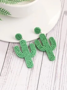 串珠仙人掌耳墜 - 綠色 - 查看 1