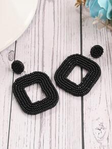 串珠幾何耳墜 - 黑色 - 查看 4