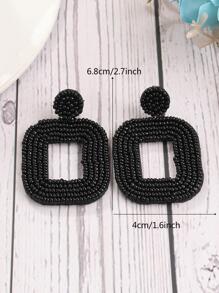 串珠幾何耳墜 - 黑色 - 查看 2