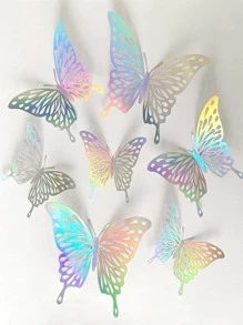 12pcs Holographic Hollow Out 3D Butterfly Sticker - Silver - View 1