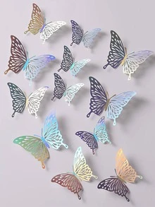 12pcs Holographic Hollow Out 3D Butterfly Sticker - Silver - View 2