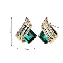 1對魅力四射鋅合金水鑽裝飾耳釘適合女士日常裝飾 - 綠色 - 查看 4