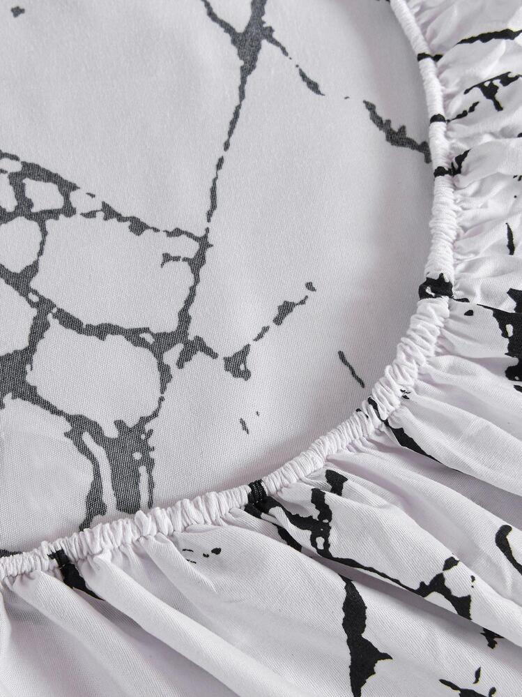 1pc Marble Pattern Fitted Sheet, Minimalist Fabric Fitted Bottom Sheet For All Season - Multicolor - View 5