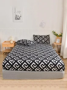1入組幾何圖案床笠極簡主義面料床笠四季皆宜 - 彩色 - 查看 1