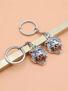2入組男士老虎裝飾時尚鑰匙圈適用於禮品 - 復古銀色 - 查看 3