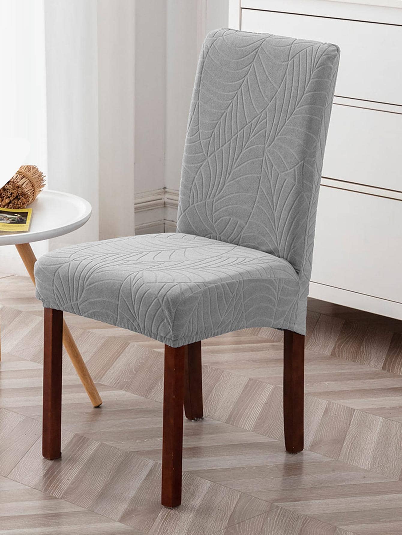 1pc Leaf Jacquard Stretchy Chair Slipcover - Light Grey - View 1