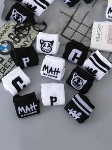 10 đôi Vớ thủy thủ đoàn thời trang họa tiết chữ cái cho nữ, cho cuộc sống hàng ngày - Nhiều màu - Xem 3