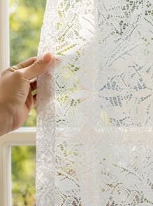 Blommig broderad enkelpanel skir gardin - Vitt - Visa 9