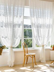 Blommig broderad enkelpanel skir gardin - Vitt - Visa 6