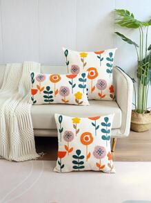 1入組無填充物花卉印花靠墊套現代花卉簇絨設計裝飾靠墊套適用於床、沙發 - 彩色 - 查看 2