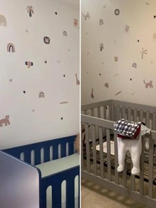 1pc Wild Animal Baby Room Wall Sticker Monkey Lion Elephant Forest Animal Wall Decals Peel and Stick Cartoon Watercolor Nursery Wall Decals Home Opaque Wall Art Decals - Apricot - View 5