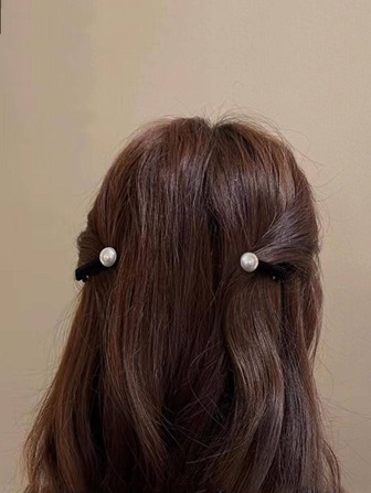 2入組女士人造珍珠裝飾時尚鴨嘴夾適用於頭髮裝飾用品