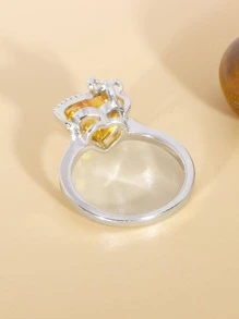 奢華心形立方氧化鋯戒指求婚、訂婚、情人節禮物 - 黃色 - 查看 4