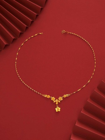 1pc Copper Plated Gold Minimalist Bamboo Leaf Necklace, Suitable For Women's Daily Wear And Various Festival Jewelry Gifts