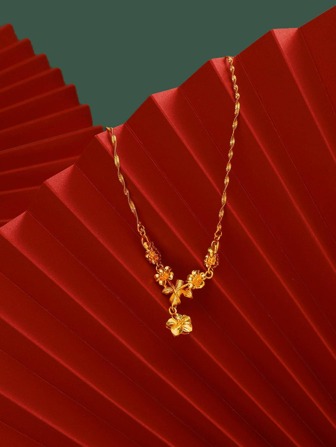 1pc Copper Plated Gold Minimalist Bamboo Leaf Necklace, Suitable For Women's Daily Wear And Various Festival Jewelry Gifts