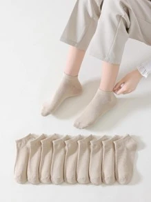 10pairs Women Solid Casual Ankle Socks For Daily Life - Khaki - View 3