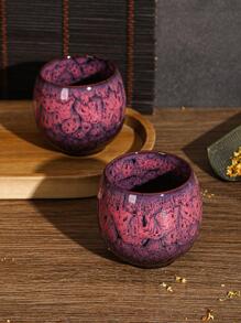 1pc Kiln Change Ceramic Gongfu Tea Cup, Single Ware Tenmoku Glaze Handmade Teacup, Tea Lover Cup Egg-Shaped Small Teabowl - Purple - View 12
