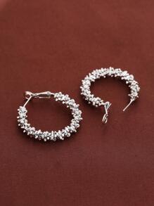 Bông tai Hoop trang trí hạt - Bạc - Xem 4