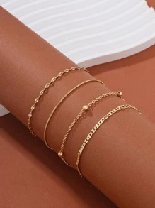 4 cái/bộ Vòng Tay Thời Trang Bằng Đồng Tối Giản Cho Phụ Nữ Để Trang Trí Hàng Ngày - Vàng - Xem 1