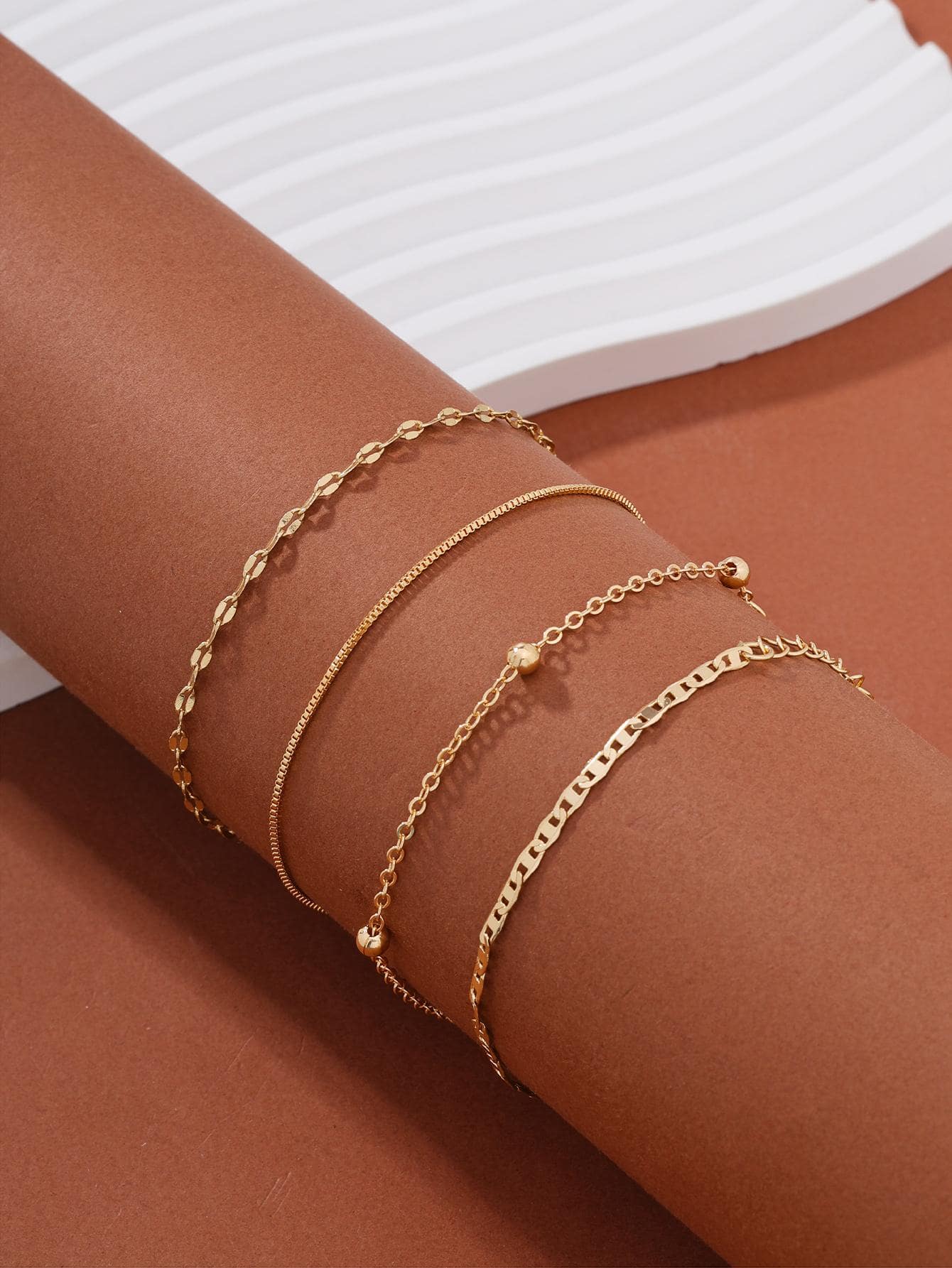 4 cái/bộ Vòng Tay Thời Trang Bằng Đồng Tối Giản Cho Phụ Nữ Để Trang Trí Hàng Ngày - Vàng - Xem 1