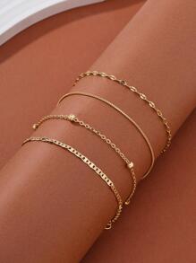 4 cái/bộ Vòng Tay Thời Trang Bằng Đồng Tối Giản Cho Phụ Nữ Để Trang Trí Hàng Ngày - Vàng - Xem 2
