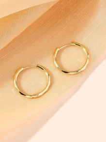 1 đôi bông tai dạng vòng kết cấu thời trang cho phụ nữ để trang trí hàng ngày - Vàng - Xem 3