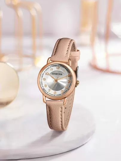 LUCKYFOX 1pc Women's Quartz Watch With Minimalist Small Dial, Rose Gold Fashion Leather Strap, Suitable For Daily Life And Holidays, Gift