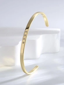 Charm-In 1pc Fashionable Commuting Gold Rhinestone Open Cuff Bracelet For Women - Yellow Gold - View 4