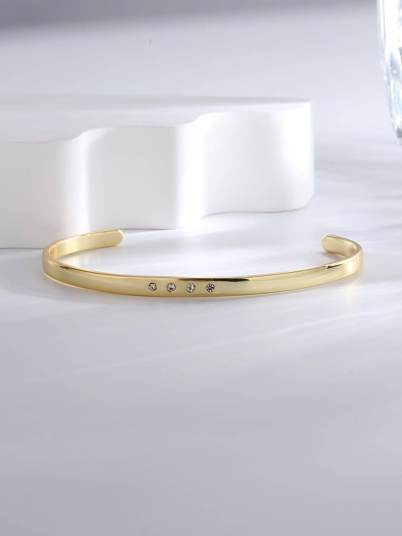 Charm-In 1pc Fashionable Commuting Gold Rhinestone Open Cuff Bracelet For Women - Yellow Gold - View 1