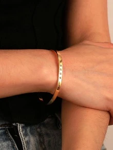 Charm-In 1pc Fashionable Commuting Gold Rhinestone Open Cuff Bracelet For Women - Yellow Gold - View 3
