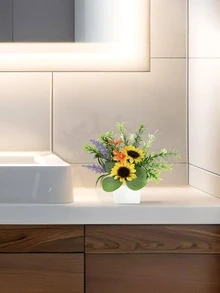 1 件迷人人造向日葵迷你盆栽植物 - 适合家庭、餐厅、桌面、窗台、大堂、花园、假向日葵装饰、家庭和户外装饰，非常适合婚礼和季节性庆祝活动 - 彩色 - 查看 10