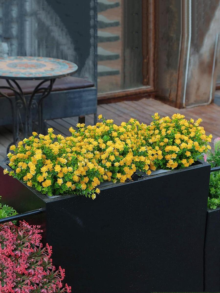 1 Hoa giả, Hoa giả bằng nhựa đơn giản để trang trí trong nhà và ngoài trời - Màu vàng - Xem 1