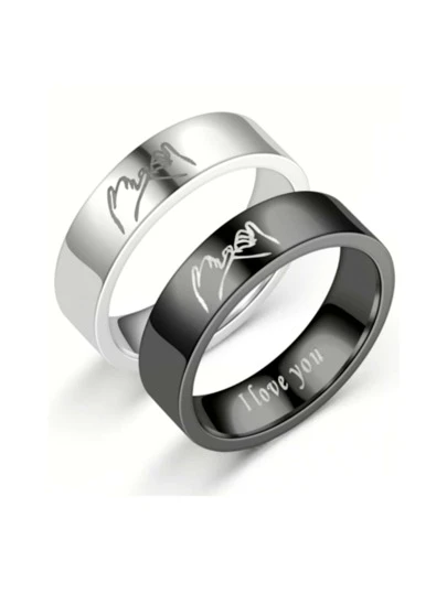 1 对时尚钛钢情侣戒指，适合朋友、闺蜜、节日礼物、时尚配饰。刻有“我爱你”，非常适合情人节、牵手、情侣、婚礼等。很酷，百搭，戒指。配饰、妈妈、母亲、母亲节、礼物