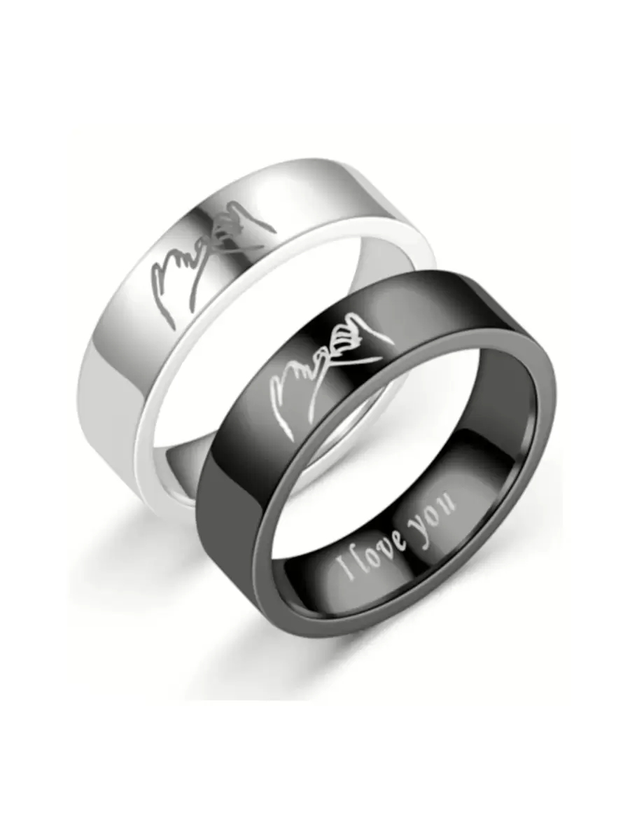 1 对时尚钛钢情侣戒指，适合朋友、闺蜜、节日礼物、时尚配饰。刻有“我爱你”，非常适合情人节、牵手、情侣、婚礼等。很酷，百搭，戒指。配饰、妈妈、母亲、母亲节、礼物 - 彩色 - 查看 1