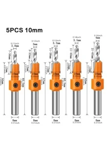 5入組/套10MM碳鋼柄沉頭銑刀鑽頭螺絲拔取器木工銑刀現代木材鑽頭 - 彩色 - 查看 3