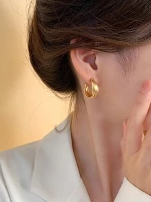 eTel LiKe Twist Design Stud Earrings - Gold - View 5