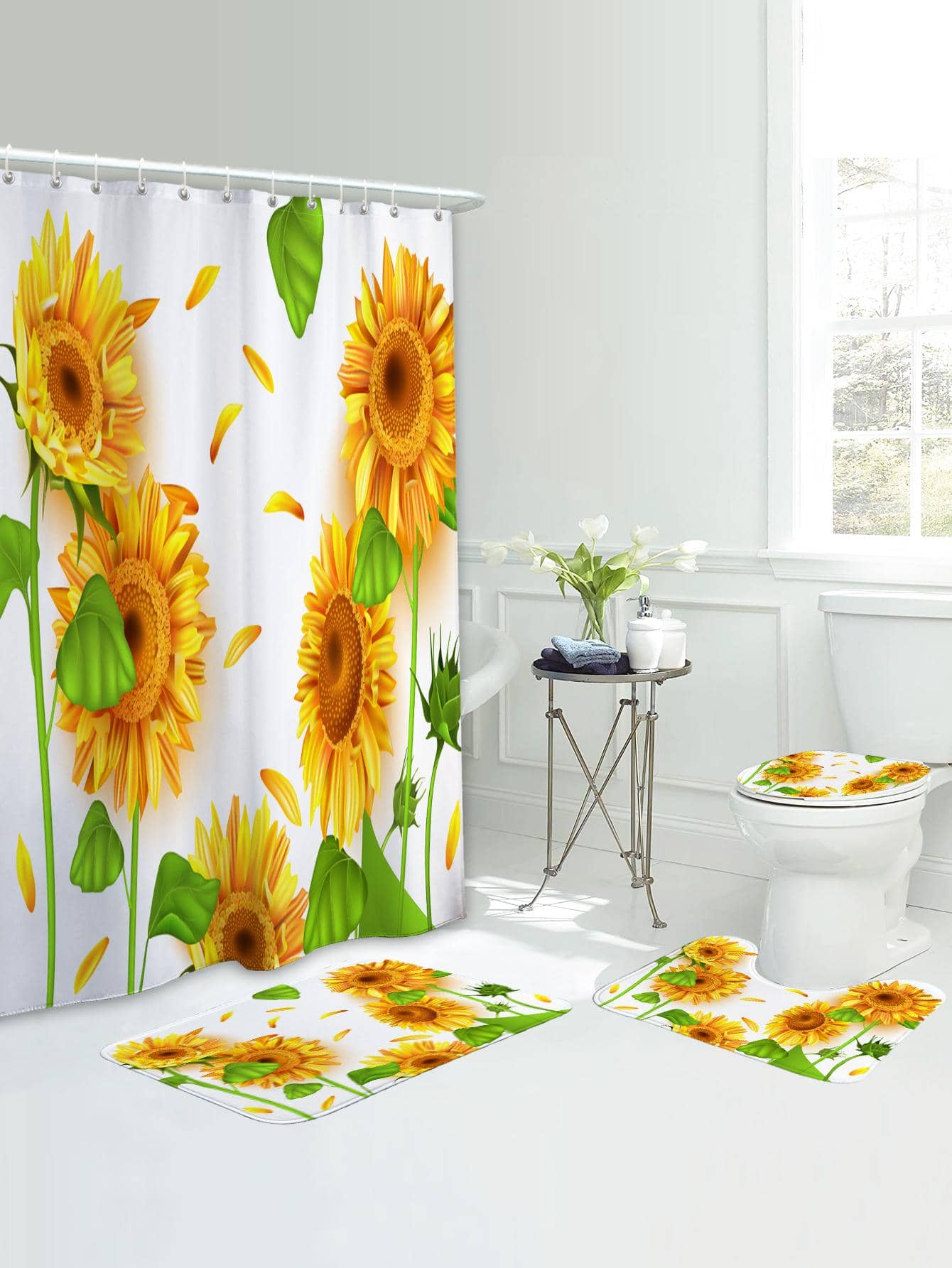 1 In Hoa Hướng Dương Thảm Nhà Tắm Hoặc 1 Thảm Nhà Tắm, Polyester Hiện Đại Thảm Vệ Sinh, Màn Ngăn Nhà Tắm - Nhiều màu - Xem 1