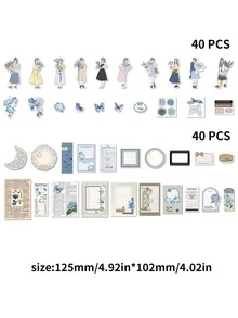 80 Cái/gói Bướm & Hình Đồ Họa Các Loại Miếng Dán, Vintage Đa Năng Miếng Dán Trang Trí Cho Thủ Công DIY, Tay Tài Khoản - Màu xanh lam - Xem 2