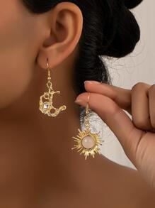 1對時尚銅合金月亮和太陽耳墜適合女士適用於日常生活 - 彩色 - 查看 1
