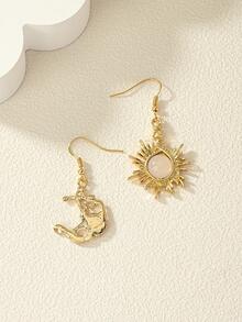 1對時尚銅合金月亮和太陽耳墜適合女士適用於日常生活 - 彩色 - 查看 4