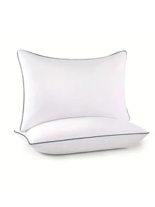 1 件对比色边饰床上用品枕头，白色涤纶卧室枕头，枕芯，枕芯