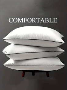 1 件对比色边饰床上用品枕头，白色涤纶卧室枕头，枕芯，枕芯