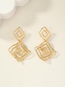 1pair Multilayered Metal Hollow Out Earrings For Women - Yellow Gold - View 3