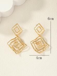 1pair Multilayered Metal Hollow Out Earrings For Women - Yellow Gold - View 6