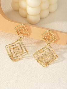 1pair Multilayered Metal Hollow Out Earrings For Women - Yellow Gold - View 5