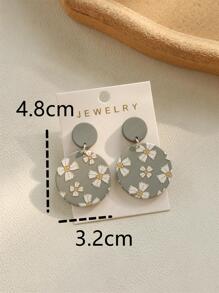 1對時尚印花圓形耳墜適合女士適用於日常生活 - 淺灰色 - 查看 4